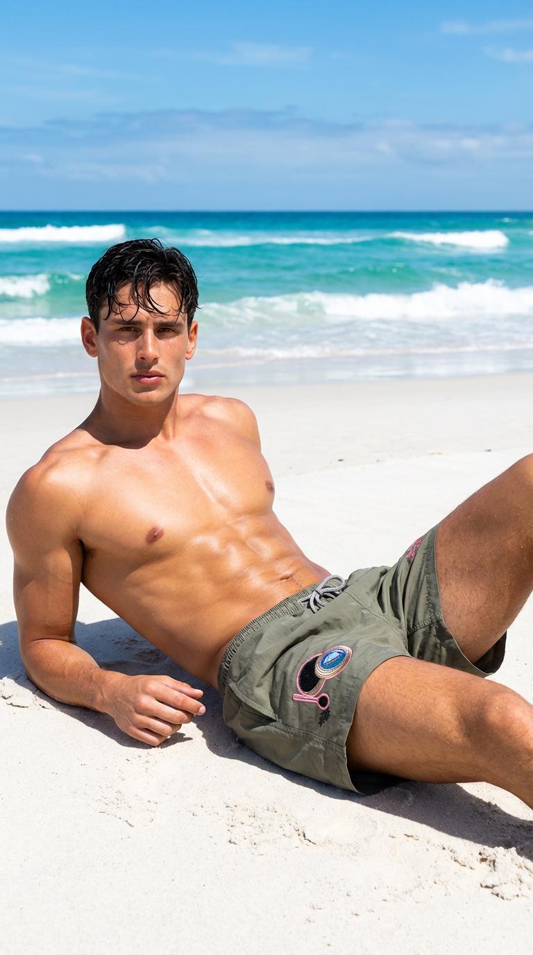 Écusson brodé caviar short de bain Ermitage Kaki Les Canebiers